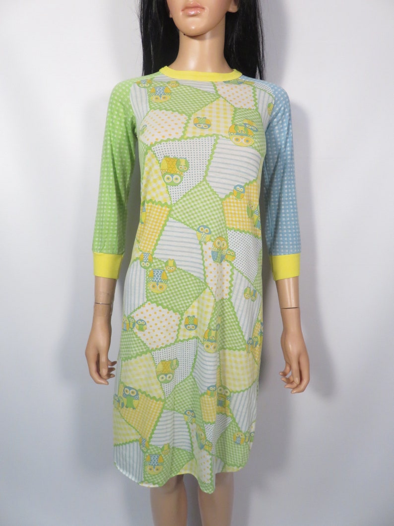 Vintage 70s Novelty Owl Print Nightgown Size Youth 8 Womens XXS image 5