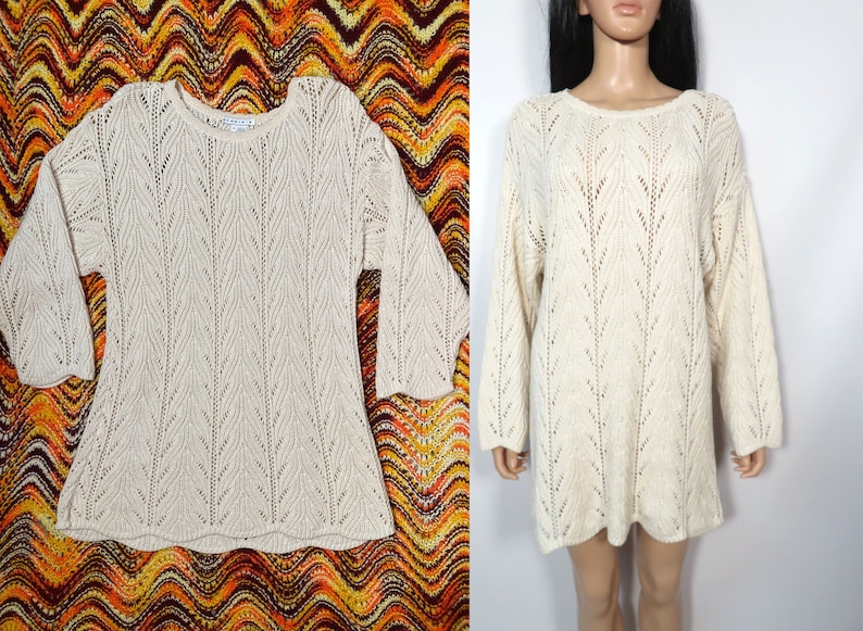 Vintage 90s Deadstock Cozy Ivory Cotton Sweater Dress Made In USA Size Up To L image 1