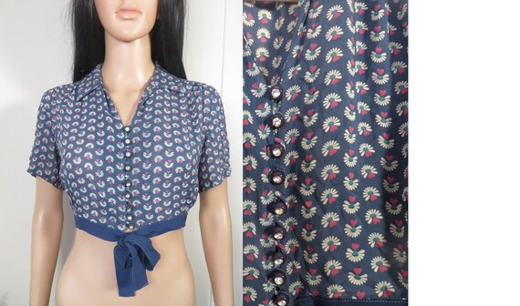 Vintage 40s Collared Crop Top With Gem Center Butt