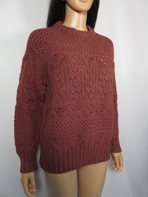 Vintage 70s Earthy Burgundy Tone Cable Knit Sweat… - image 9
