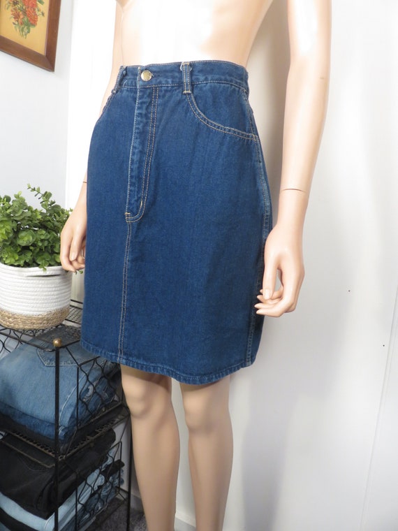 Vintage 80s Classic Denim Mini Skirt Size S 26 Wa… - image 5