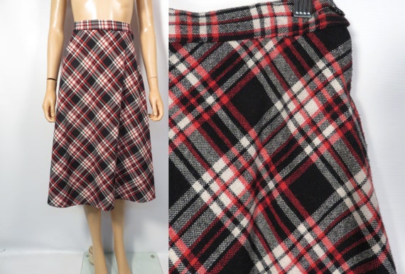 Vintage 70s Black Red And White Plaid High Waist … - image 1