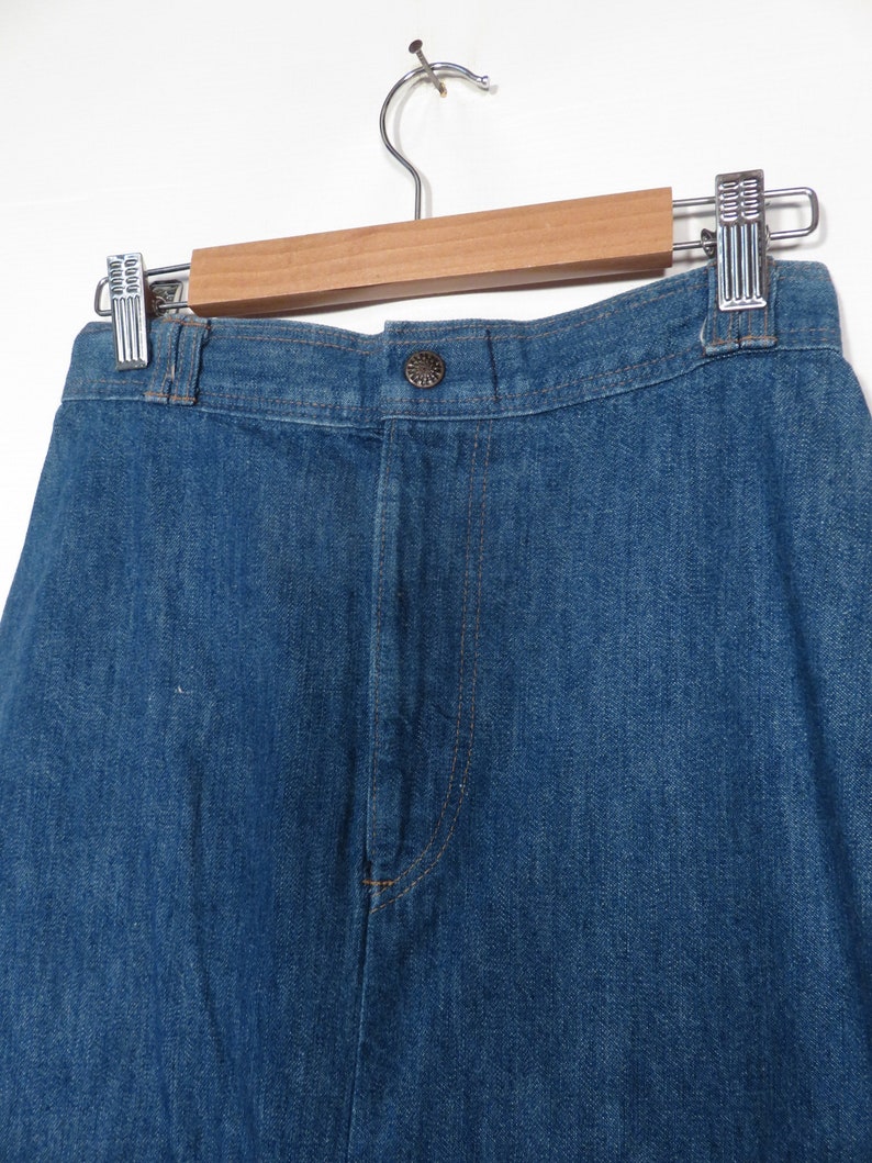 Vintage 70s High Waist Denim Midi Skirt Size XS 25 Waist image 5