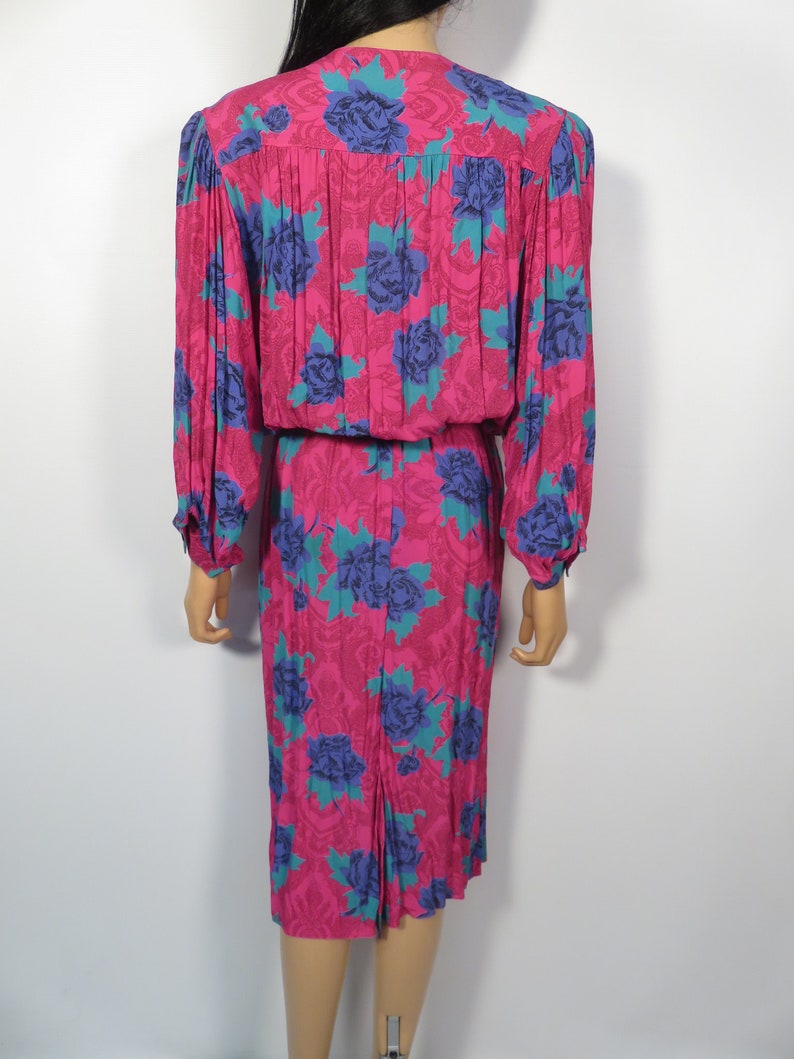 Vintage 80s Rose Print Secretary Dress Size S image 6