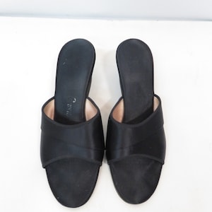 Vintage 50s/60s Black Satin Daniel Green Bed Slippers Size 7.5 image 4