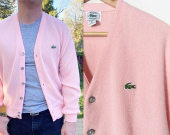 Vintage 80s Izod Lacoste Pastel Pink Mens Golf Cardigan Made In USA Size S/M