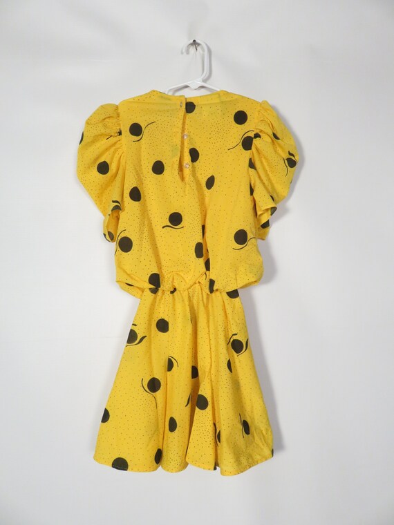 Vintage 80s Kids Yellow Polka Dot Dress Union Mad… - image 5