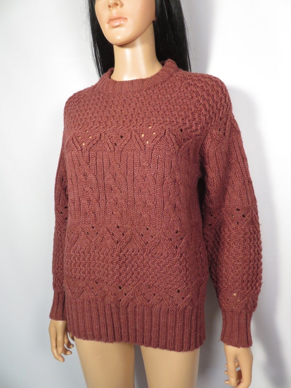Vintage 70s Earthy Burgundy Tone Cable Knit Sweat… - image 4