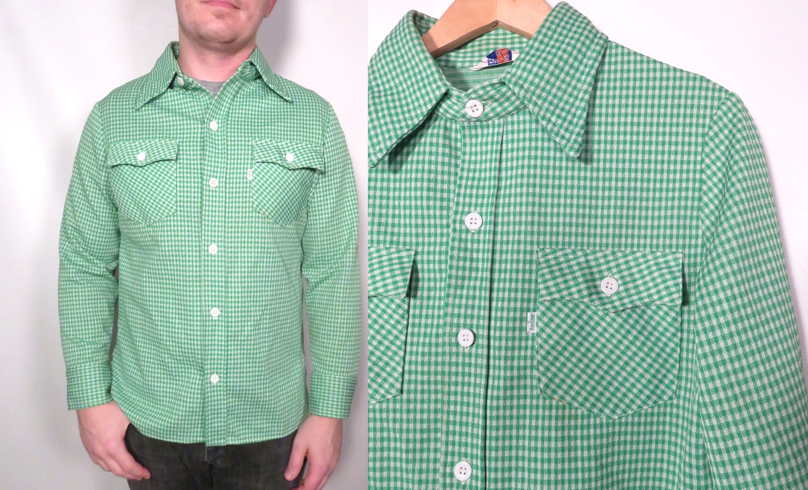 Border Town, Shirts, Border Town Vintage Western Shirt Mens Size Xl Green  Plaid Pearl Snaps