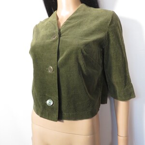 Vintage 60s Olive Green Cropped Corduroy Jacket With Half Sleeves Size M image 8