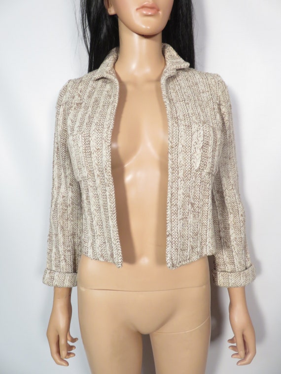 Vintage 70s Oatmeal Woven Cropped Lightweight Jac… - image 6