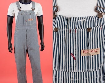 Vintage Big Mac Hickory Stripe Overalls Size M 32 x 30