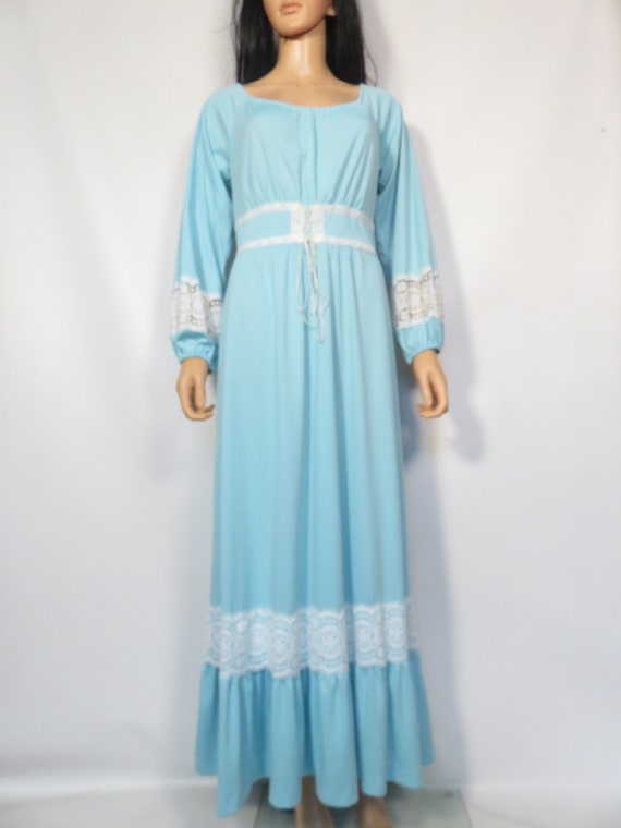 Vintage 70s Pastel Blue Gunne Sax Style Prairie M… - image 4