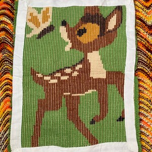 Vintage Latch Hook Deer Butterfly Wall Hanging Bambi image 3