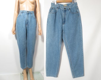 Vintage des années 90 Liz Claiborne doux porté en taille haute jambe fuselée tout en coton Mom Jeans taille 27/28