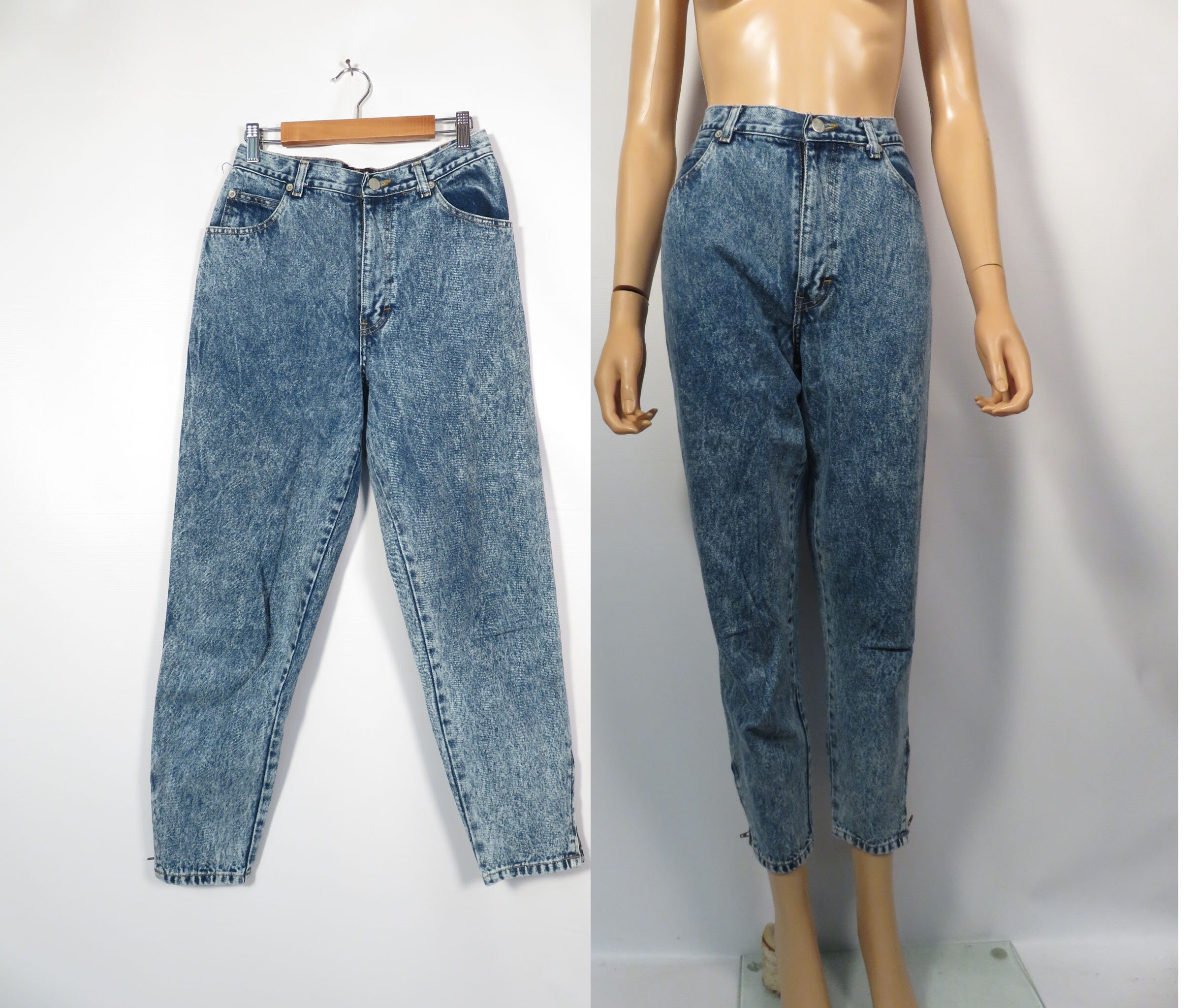 Vintage 80s Sasson Acid Wash High Waist Ankle Zip Skinny