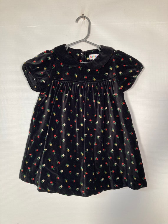 Vintage 90s Kids Velvet Floral Holiday Dress Rain… - image 2