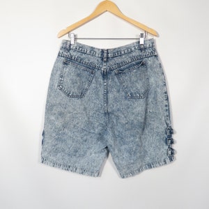 Vintage 80s High Waist Acid Wash Denim Shorts With Bow Detail Size 34 Waist 画像 8