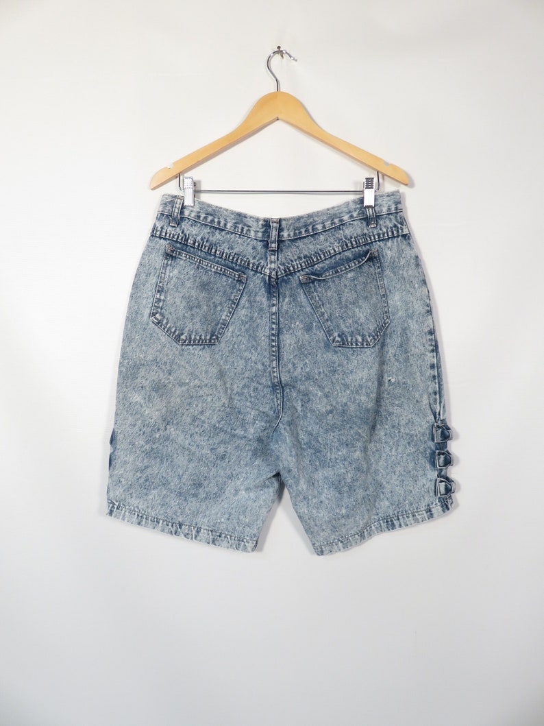 Vintage 80s High Waist Acid Wash Denim Shorts With Bow Detail Size 34 Waist image 8