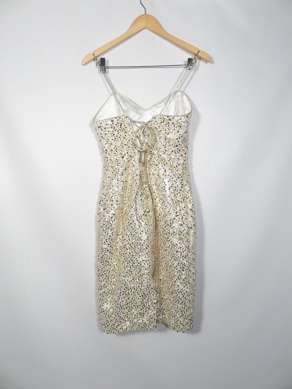 Buy Vintage White and Gold Sequin Cache Lace up Back Spaghetti Strap Dress  Size S Online in India - Etsy