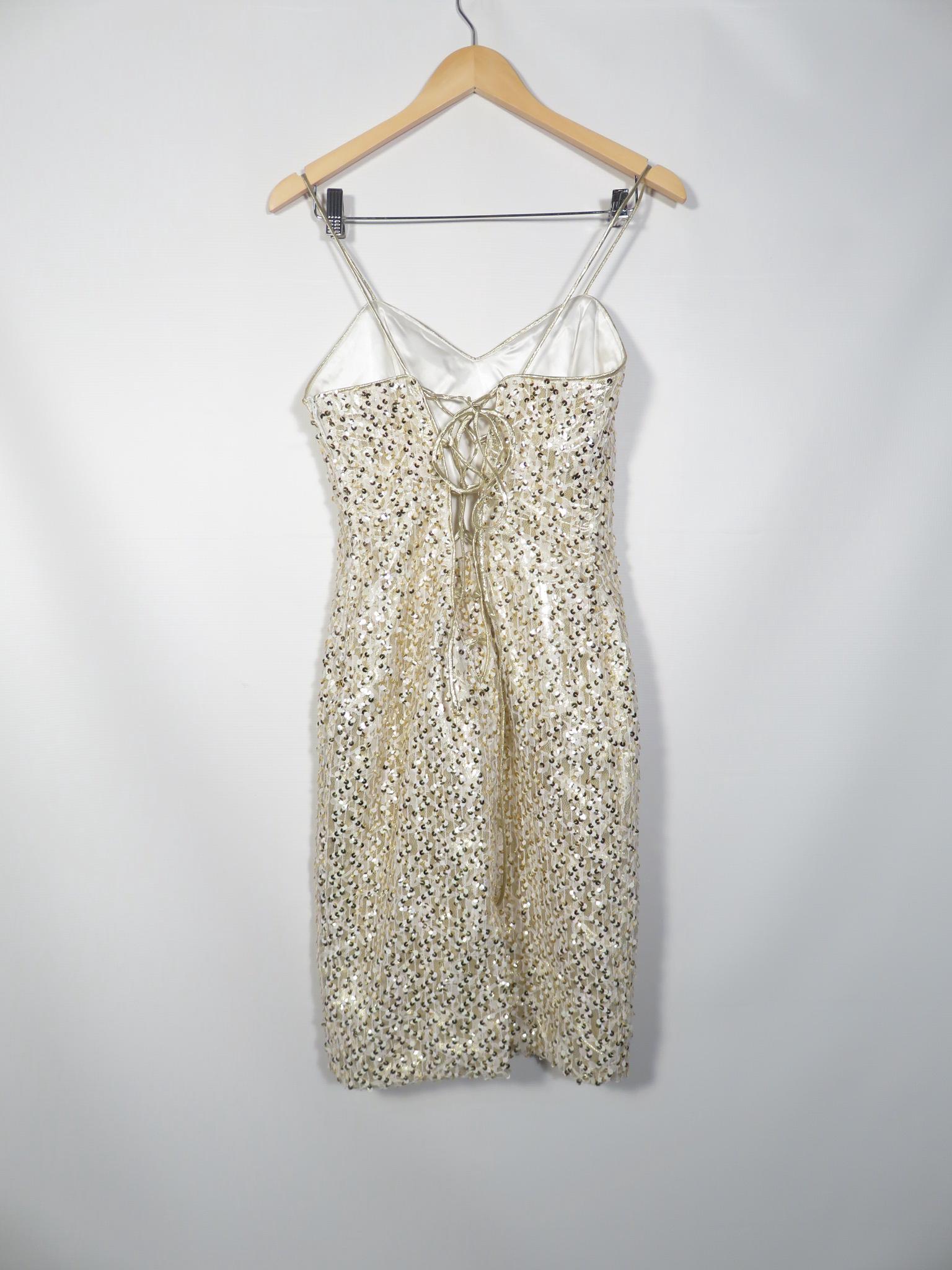 Robe Liz Claiborne Blanche Rayée Avec Dentelle - Taille 4 (US) - Occasion Très Bon état