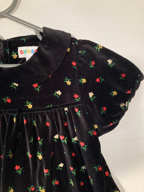 Vintage 90s Kids Velvet Floral Holiday Dress Rain… - image 3
