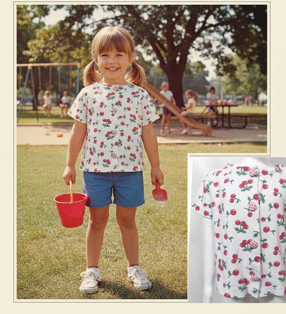 Vintage 90s Kids Healthtex Cherry Print Button up Tshirt Made in