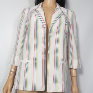 Vintage 80s Rainbow Stripe Lightweight Cotton Blazer Size M/L image 7