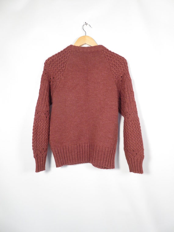 Vintage 70s Earthy Burgundy Tone Cable Knit Sweat… - image 7