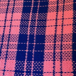 Vintage Pink And Blue Plaid Knit Blanket Throw image 3