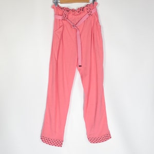 Vintage 80s High Waist Hot Pink Elastic Waist Comfy Belted Loungewear Pants Size M image 2