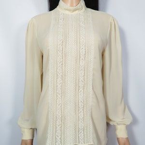 Vintage 70s Designer Pierre Cardin Lightweight Sheer Lace Panel Blouse Size L image 6