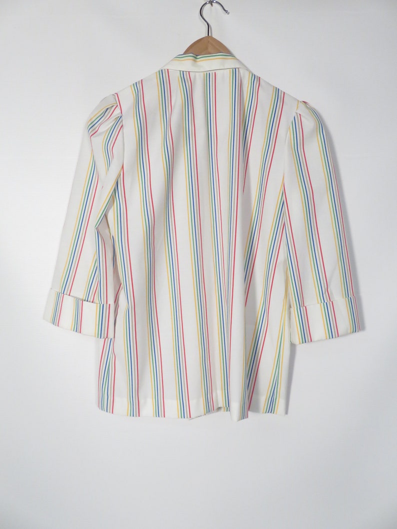 Vintage 80s Rainbow Stripe Lightweight Cotton Blazer Size M/L image 4