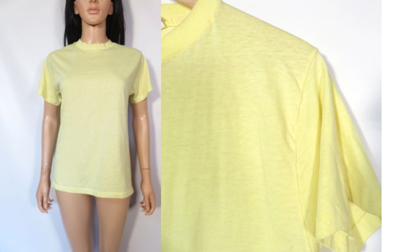 Vintage 70s Super Soft Worn In Pastel Yellow Tshirt Made In USA Size M image 1