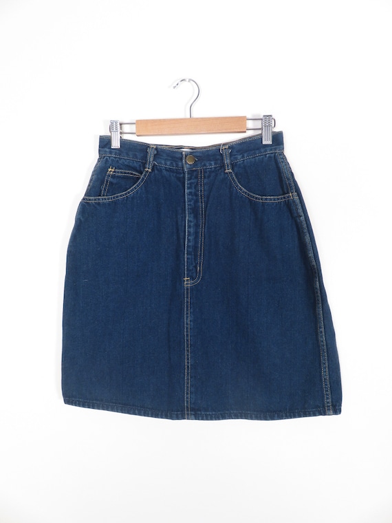 Vintage 80s Classic Denim Mini Skirt Size S 26 Wa… - image 1