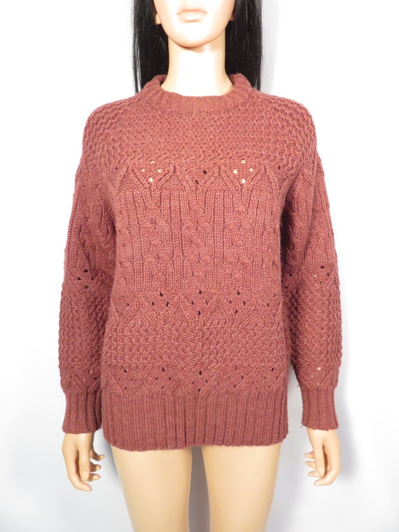 Vintage 70s Earthy Burgundy Tone Cable Knit Sweat… - image 8