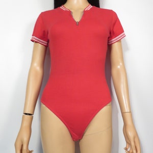 Vintage 90s Red Bodysuit With Zipper Detail Size S image 6