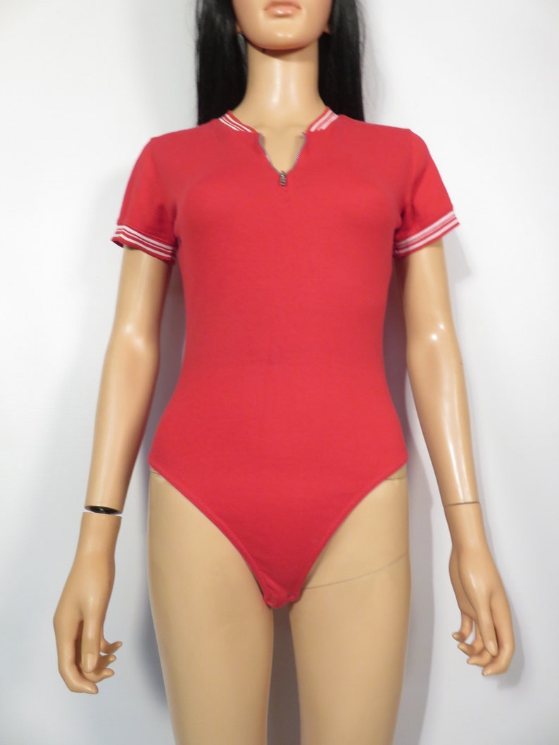 Vintage 90s Red Bodysuit With Zipper Detail Size S image 6