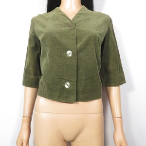 Vintage 60s Olive Green Cropped Corduroy Jacket With Half Sleeves Size M image 9