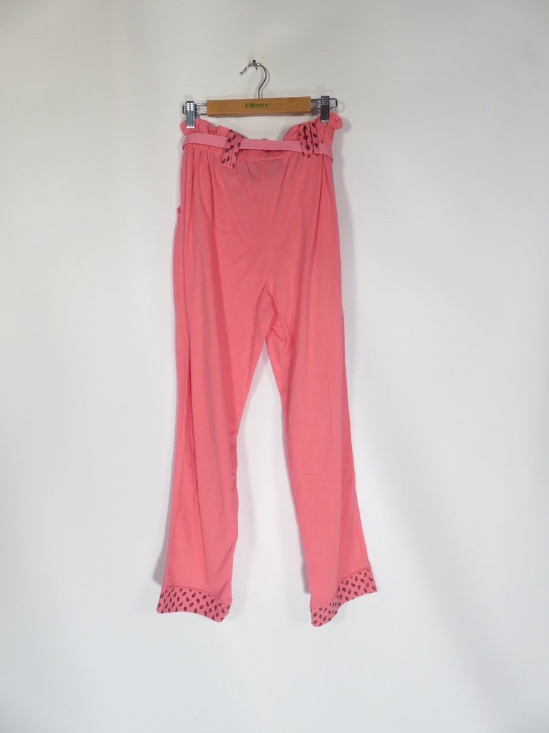 Vintage 80s High Waist Hot Pink Elastic Waist Comfy Belted Loungewear Pants Size M image 5