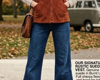 Vintage 70s Suede Hooded Vest With Fuzzy Lining Size M