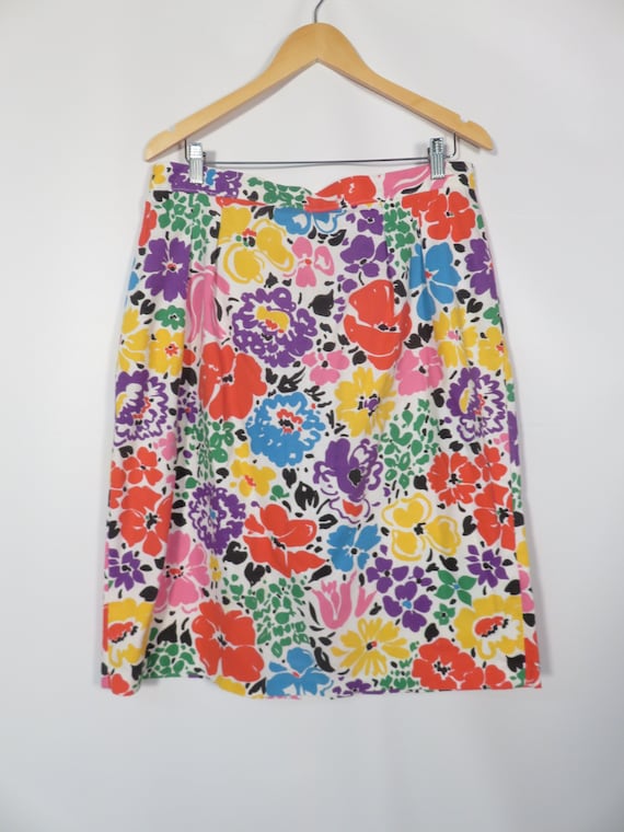 Vintage 80s Bold Floral Cotton 2 Piece Skirt Set … - image 2