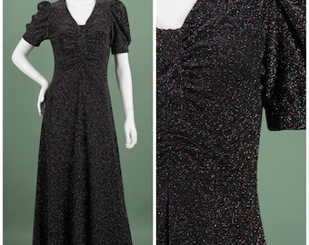 Vintage 70s Rainbow Lurex Holiday Maxi Dress Size S