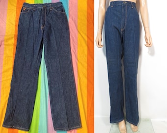 Vintage 80s Wrangler No Fault Denim Dark Wash High Waist Straight Leg Jeans Made In USA Size 30 x 34