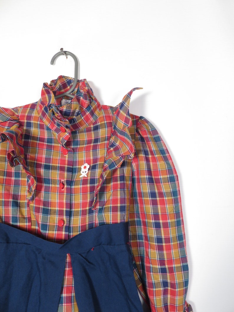 Vintage 70s Girls Fall Tone Frilly Plaid Square Dance Prairie Dress Made In USA Size 4T image 4