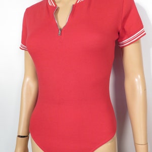 Vintage 90s Red Bodysuit With Zipper Detail Size S image 7