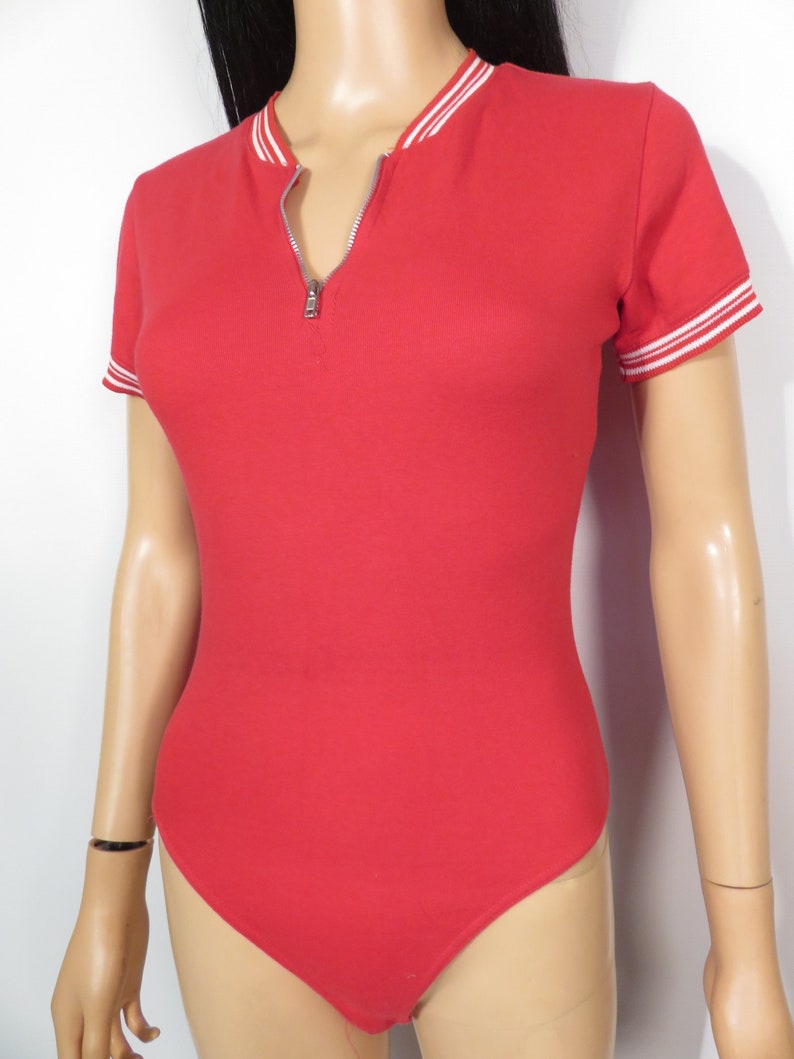 Vintage 90s Red Bodysuit With Zipper Detail Size S image 7