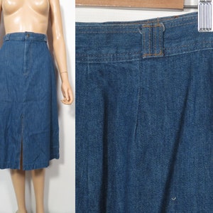 Vintage 70s High Waist Denim Midi Skirt Size XS 25 Waist image 1