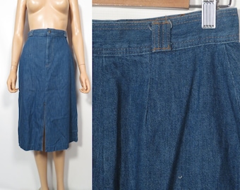 Vintage 70s High Waist Denim Midi Skirt Size XS 25 Waist