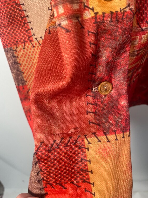 Vintage 70s Patchwork Print Mini Button Front Dre… - image 7